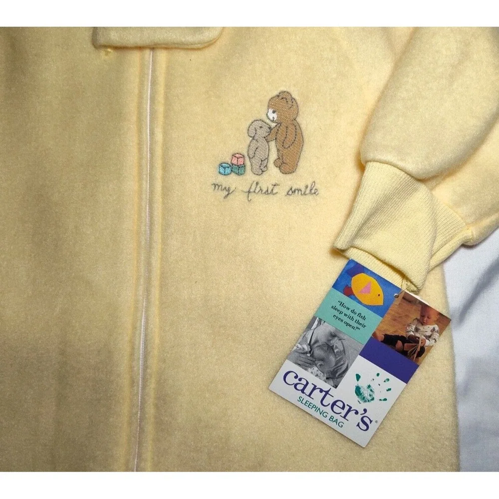 Vtg Carter's My First Smile Fleece Sleeper Bag Yellow Bear Puppy Unisex One Size